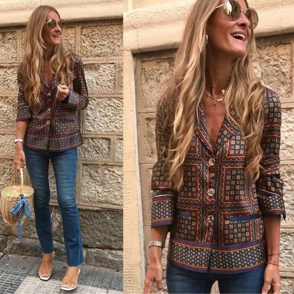 Zara TRF Satin Print Blouse! Size L - Picture 1 of 9